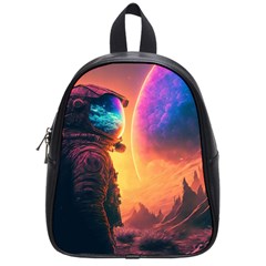 Illustration Trippy Psychedelic Astronaut Landscape Planet Mountains School Bag (small) by Sarkoni