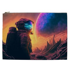 Illustration Trippy Psychedelic Astronaut Landscape Planet Mountains Cosmetic Bag (xxl) by Sarkoni