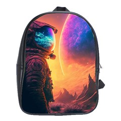 Illustration Trippy Psychedelic Astronaut Landscape Planet Mountains School Bag (xl) by Sarkoni