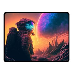 Illustration Trippy Psychedelic Astronaut Landscape Planet Mountains Two Sides Fleece Blanket (small) by Sarkoni