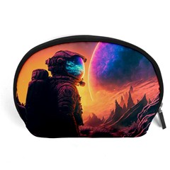 Illustration Trippy Psychedelic Astronaut Landscape Planet Mountains Accessory Pouch (large) by Sarkoni