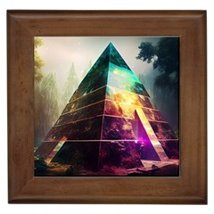 Tropical Forest Jungle Ar Colorful Midjourney Spectrum Trippy Psychedelic Nature Trees Pyramid Framed Tile by Sarkoni