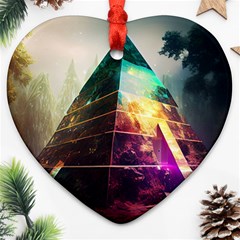 Tropical Forest Jungle Ar Colorful Midjourney Spectrum Trippy Psychedelic Nature Trees Pyramid Ornament (Heart)