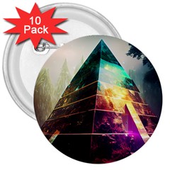 Tropical Forest Jungle Ar Colorful Midjourney Spectrum Trippy Psychedelic Nature Trees Pyramid 3  Buttons (10 Pack)  by Sarkoni