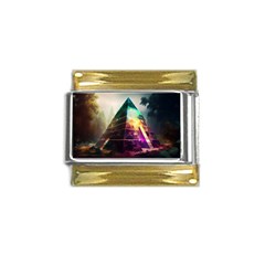 Tropical Forest Jungle Ar Colorful Midjourney Spectrum Trippy Psychedelic Nature Trees Pyramid Gold Trim Italian Charm (9mm) by Sarkoni