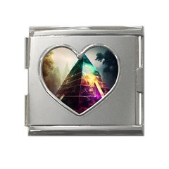 Tropical Forest Jungle Ar Colorful Midjourney Spectrum Trippy Psychedelic Nature Trees Pyramid Mega Link Heart Italian Charm (18mm) by Sarkoni