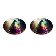 Tropical Forest Jungle Ar Colorful Midjourney Spectrum Trippy Psychedelic Nature Trees Pyramid Cufflinks (oval) by Sarkoni