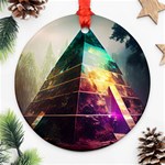 Tropical Forest Jungle Ar Colorful Midjourney Spectrum Trippy Psychedelic Nature Trees Pyramid Round Ornament (Two Sides) Front