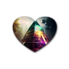 Tropical Forest Jungle Ar Colorful Midjourney Spectrum Trippy Psychedelic Nature Trees Pyramid Rubber Coaster (heart) by Sarkoni