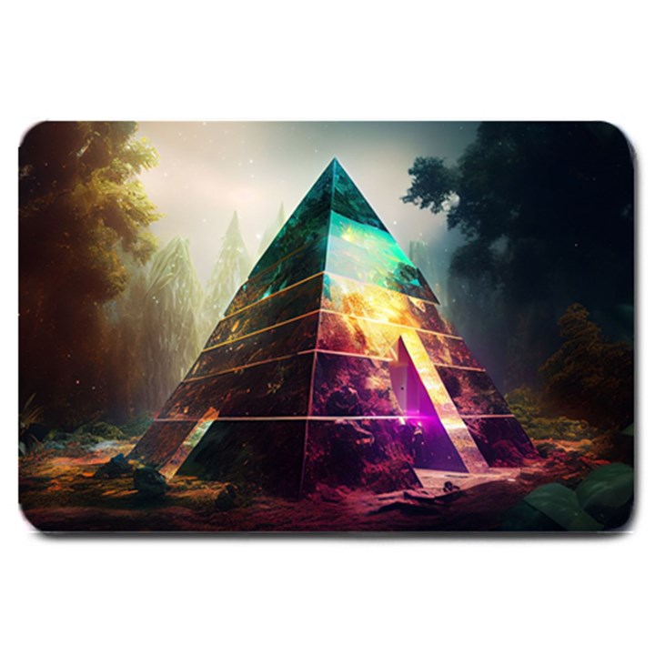 Tropical Forest Jungle Ar Colorful Midjourney Spectrum Trippy Psychedelic Nature Trees Pyramid Large Doormat