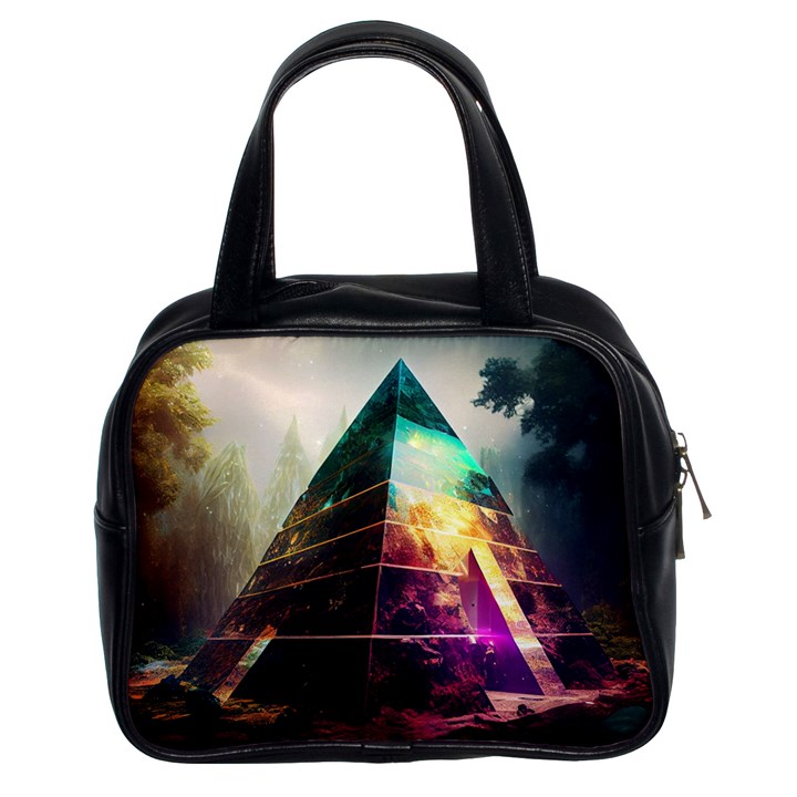 Tropical Forest Jungle Ar Colorful Midjourney Spectrum Trippy Psychedelic Nature Trees Pyramid Classic Handbag (Two Sides)