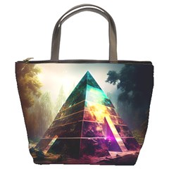 Tropical Forest Jungle Ar Colorful Midjourney Spectrum Trippy Psychedelic Nature Trees Pyramid Bucket Bag by Sarkoni