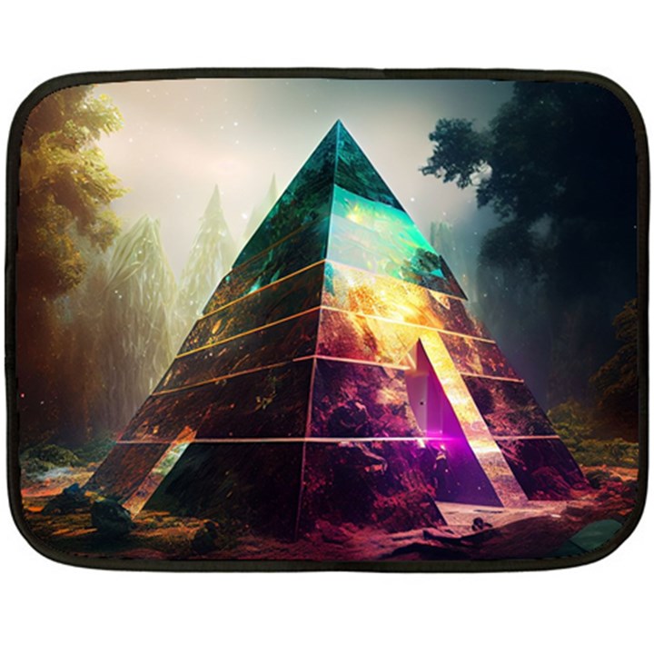 Tropical Forest Jungle Ar Colorful Midjourney Spectrum Trippy Psychedelic Nature Trees Pyramid Two Sides Fleece Blanket (Mini)