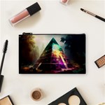 Tropical Forest Jungle Ar Colorful Midjourney Spectrum Trippy Psychedelic Nature Trees Pyramid Cosmetic Bag (Small) Front