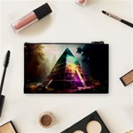 Tropical Forest Jungle Ar Colorful Midjourney Spectrum Trippy Psychedelic Nature Trees Pyramid Cosmetic Bag (Small) Back