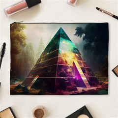 Tropical Forest Jungle Ar Colorful Midjourney Spectrum Trippy Psychedelic Nature Trees Pyramid Cosmetic Bag (XL)