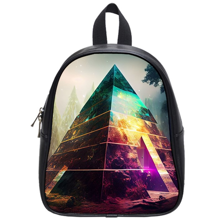 Tropical Forest Jungle Ar Colorful Midjourney Spectrum Trippy Psychedelic Nature Trees Pyramid School Bag (Small)