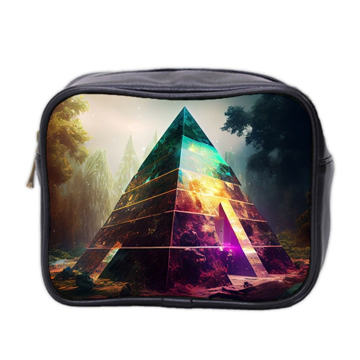 Tropical Forest Jungle Ar Colorful Midjourney Spectrum Trippy Psychedelic Nature Trees Pyramid Mini Toiletries Bag (Two Sides)