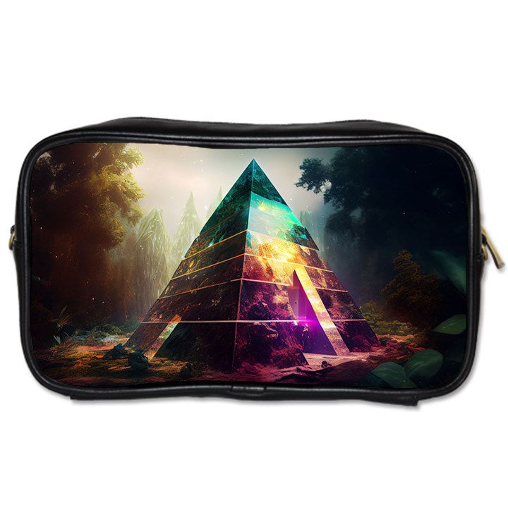 Tropical Forest Jungle Ar Colorful Midjourney Spectrum Trippy Psychedelic Nature Trees Pyramid Toiletries Bag (One Side)