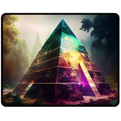 Tropical Forest Jungle Ar Colorful Midjourney Spectrum Trippy Psychedelic Nature Trees Pyramid Fleece Blanket (medium) by Sarkoni