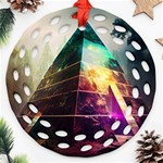 Tropical Forest Jungle Ar Colorful Midjourney Spectrum Trippy Psychedelic Nature Trees Pyramid Ornament (Round Filigree) Front