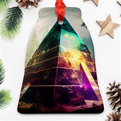 Tropical Forest Jungle Ar Colorful Midjourney Spectrum Trippy Psychedelic Nature Trees Pyramid Ornament (bell) by Sarkoni