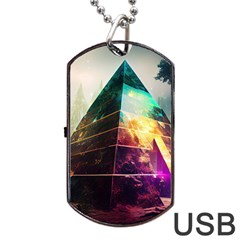 Tropical Forest Jungle Ar Colorful Midjourney Spectrum Trippy Psychedelic Nature Trees Pyramid Dog Tag Usb Flash (one Side) by Sarkoni