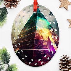 Tropical Forest Jungle Ar Colorful Midjourney Spectrum Trippy Psychedelic Nature Trees Pyramid Oval Filigree Ornament (two Sides) by Sarkoni