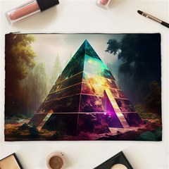 Tropical Forest Jungle Ar Colorful Midjourney Spectrum Trippy Psychedelic Nature Trees Pyramid Cosmetic Bag (XXL)