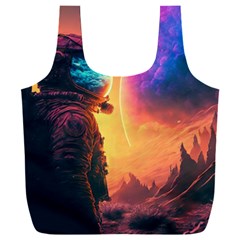 Illustration Trippy Psychedelic Astronaut Landscape Planet Mountains Full Print Recycle Bag (xxl) by Sarkoni