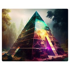 Tropical Forest Jungle Ar Colorful Midjourney Spectrum Trippy Psychedelic Nature Trees Pyramid Two Sides Premium Plush Fleece Blanket (Medium)