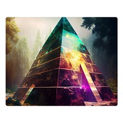 Tropical Forest Jungle Ar Colorful Midjourney Spectrum Trippy Psychedelic Nature Trees Pyramid Two Sides Premium Plush Fleece Blanket (Large)