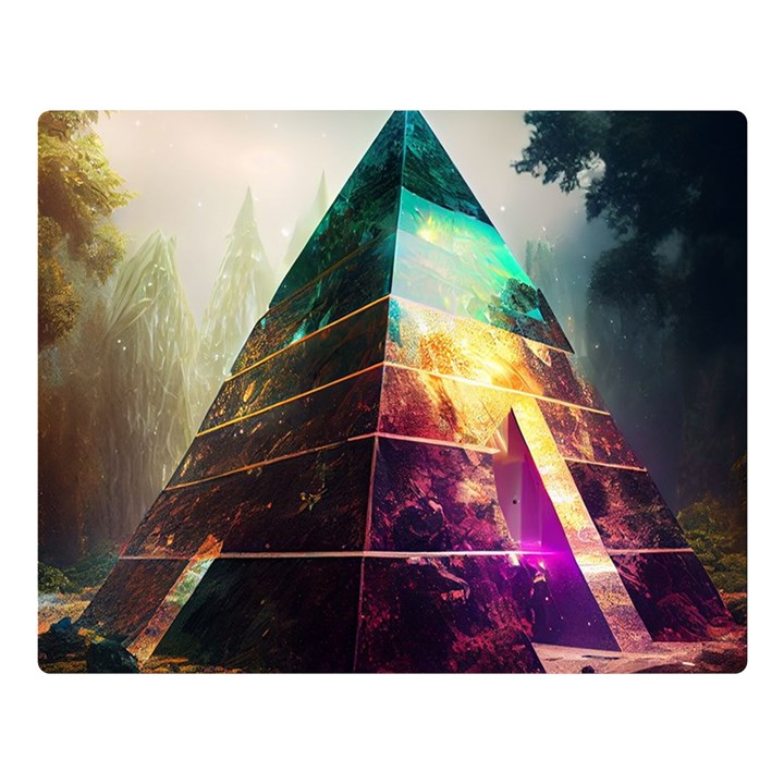 Tropical Forest Jungle Ar Colorful Midjourney Spectrum Trippy Psychedelic Nature Trees Pyramid Two Sides Premium Plush Fleece Blanket (Large)