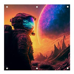 Illustration Trippy Psychedelic Astronaut Landscape Planet Mountains Banner And Sign 4  X 4  by Sarkoni