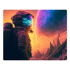 Illustration Trippy Psychedelic Astronaut Landscape Planet Mountains Premium Plush Fleece Blanket (large) by Sarkoni