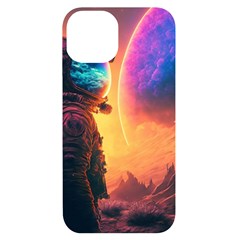 Illustration Trippy Psychedelic Astronaut Landscape Planet Mountains Iphone 14 Black Uv Print Case by Sarkoni