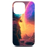 Illustration Trippy Psychedelic Astronaut Landscape Planet Mountains iPhone 14 Pro Max Black UV Print Case Front