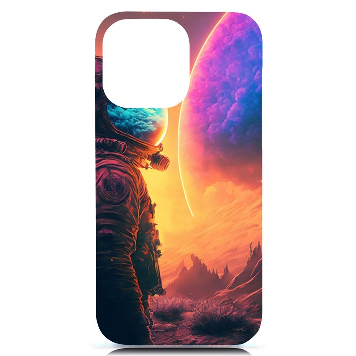 Illustration Trippy Psychedelic Astronaut Landscape Planet Mountains iPhone 14 Pro Max Black UV Print Case