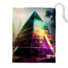 Tropical Forest Jungle Ar Colorful Midjourney Spectrum Trippy Psychedelic Nature Trees Pyramid Drawstring Pouch (5xl) by Sarkoni