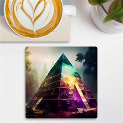 Tropical Forest Jungle Ar Colorful Midjourney Spectrum Trippy Psychedelic Nature Trees Pyramid Uv Print Square Tile Coaster  by Sarkoni