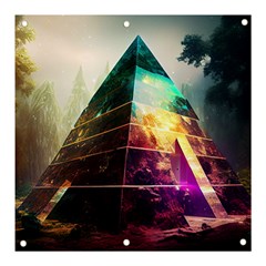 Tropical Forest Jungle Ar Colorful Midjourney Spectrum Trippy Psychedelic Nature Trees Pyramid Banner And Sign 3  X 3  by Sarkoni