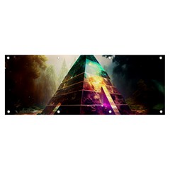 Tropical Forest Jungle Ar Colorful Midjourney Spectrum Trippy Psychedelic Nature Trees Pyramid Banner And Sign 8  X 3  by Sarkoni