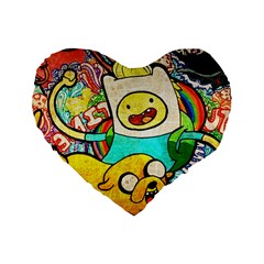 Painting Illustration Adventure Time Psychedelic Art Standard 16  Premium Flano Heart Shape Cushions by Sarkoni