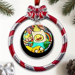 Painting Illustration Adventure Time Psychedelic Art Metal Red Ribbon Round Ornament by Sarkoni