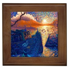 Digital Art Fantasy Impressionism Painting Ship Boat Psychedelic Peacock Mushroom Flamingos Hipwreck Framed Tile by Sarkoni