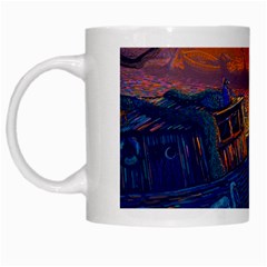 Digital Art Fantasy Impressionism Painting Ship Boat Psychedelic Peacock Mushroom Flamingos Hipwreck White Mug by Sarkoni