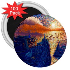 Digital Art Fantasy Impressionism Painting Ship Boat Psychedelic Peacock Mushroom Flamingos Hipwreck 3  Magnets (100 Pack) by Sarkoni