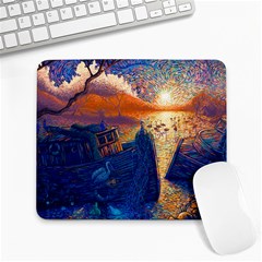 Digital Art Fantasy Impressionism Painting Ship Boat Psychedelic Peacock Mushroom Flamingos Hipwreck Large Mousepad by Sarkoni