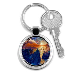 Digital Art Fantasy Impressionism Painting Ship Boat Psychedelic Peacock Mushroom Flamingos Hipwreck Key Chain (round) by Sarkoni