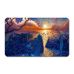 Digital Art Fantasy Impressionism Painting Ship Boat Psychedelic Peacock Mushroom Flamingos Hipwreck Magnet (rectangular) by Sarkoni